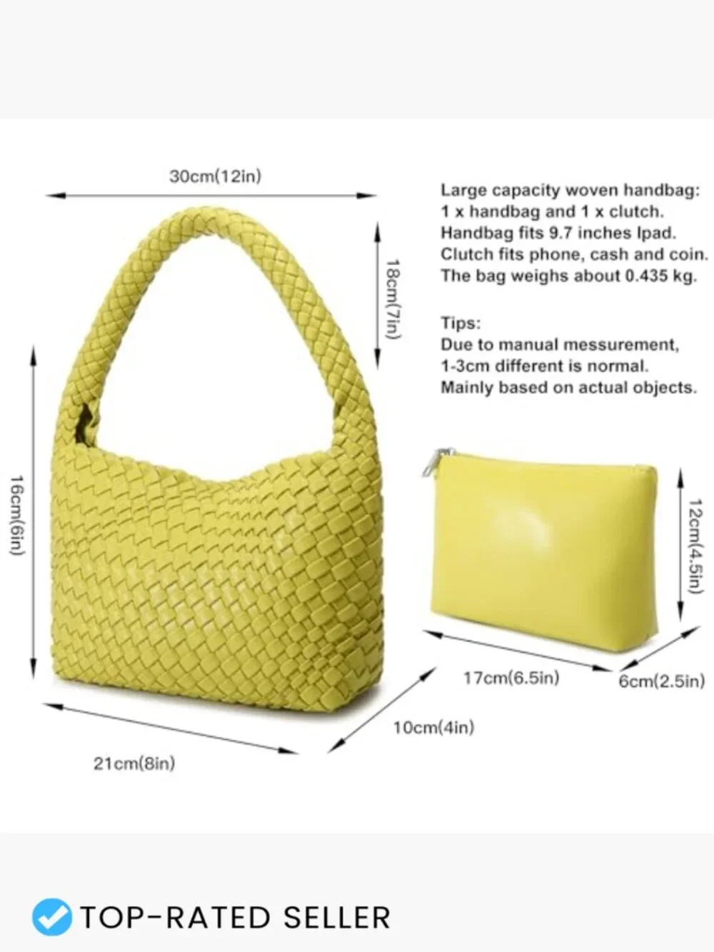 Woven Vegan Leather Hobo Bag Mini Cute Tote Shoulder Purse Lightweight Daily - Picture 6 of 7